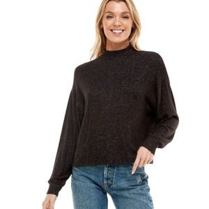 Black Heather Dropped Sleeve Funnel Neck Popover Sweater Size XL by Secret Charm